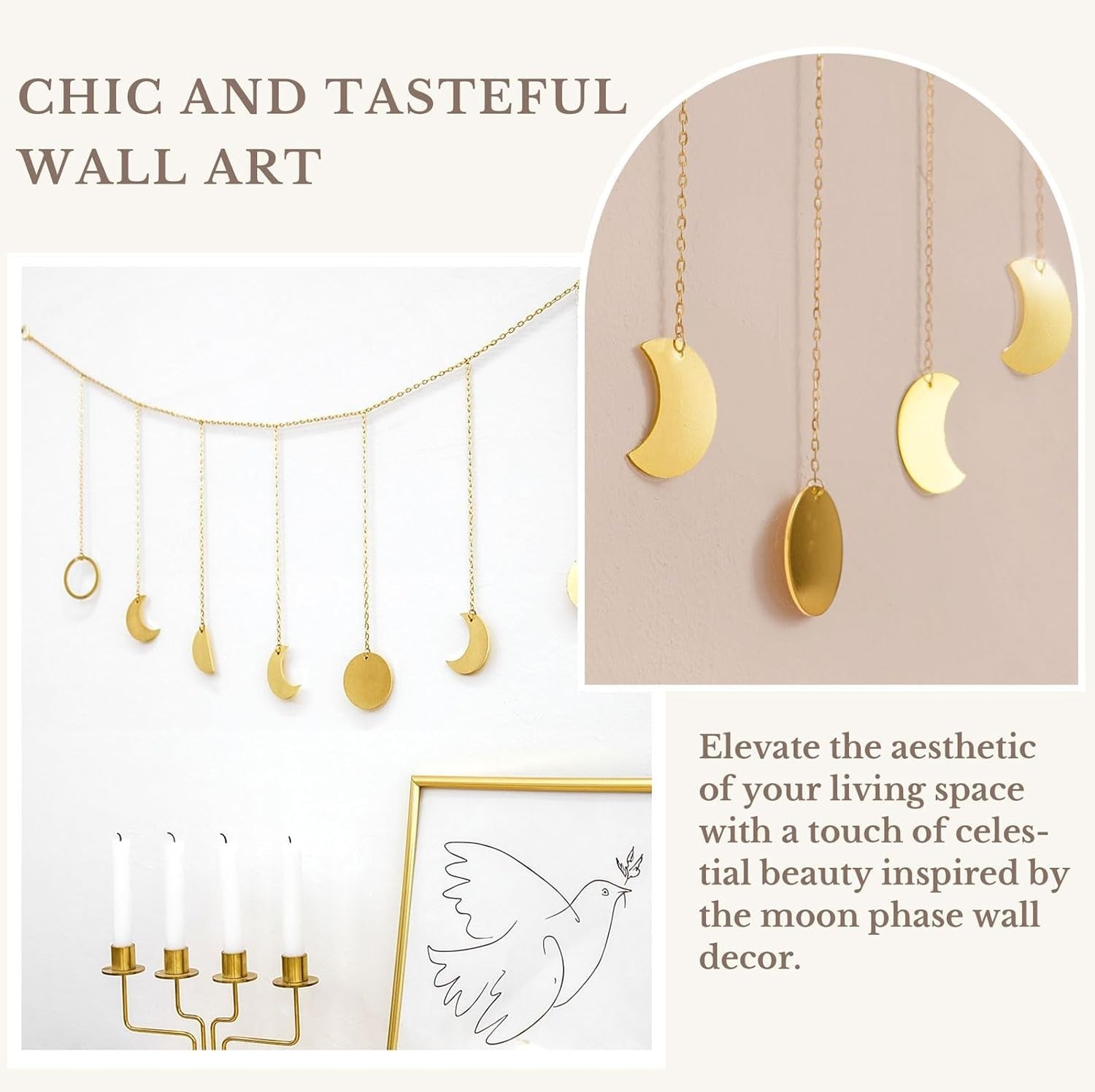 Moon Phase Garland Boho Wall Hanging Gold 130cm Decor