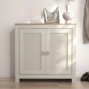 12 Pair Rattan Shoe Cabinet – 2 Door Modern Shoe Rack with Shelves – Oak