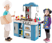 Kids Play Kitchen Blue w/ Lights Sounds Running Water Steam Effects