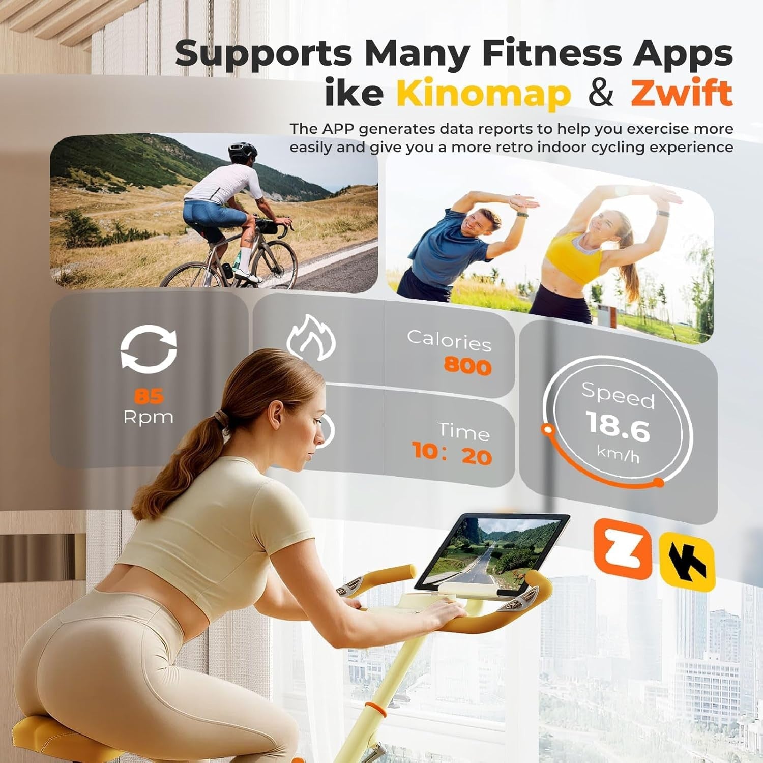 Silent Magnetic Exercise Bike w/ APP, LCD Display, Adjustable Seat, 120kg