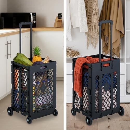 Foldable Shopping Trolley Cart on Wheels 25kg Capacity Telescopic Handle