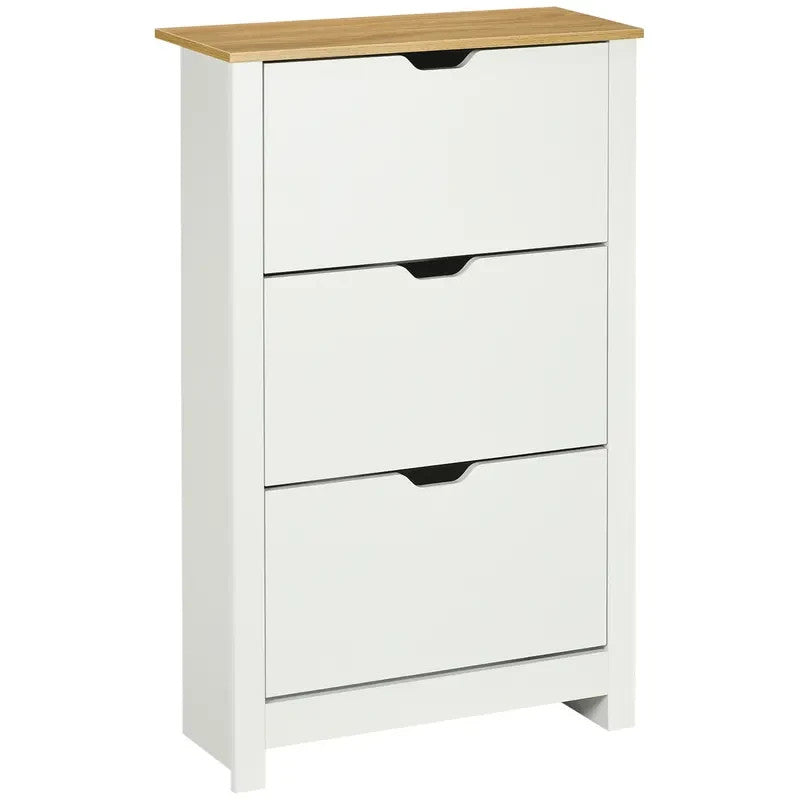White Slim Shoe Cabinet 3 Drawer Storage Unit Narrow Hallway Organiser