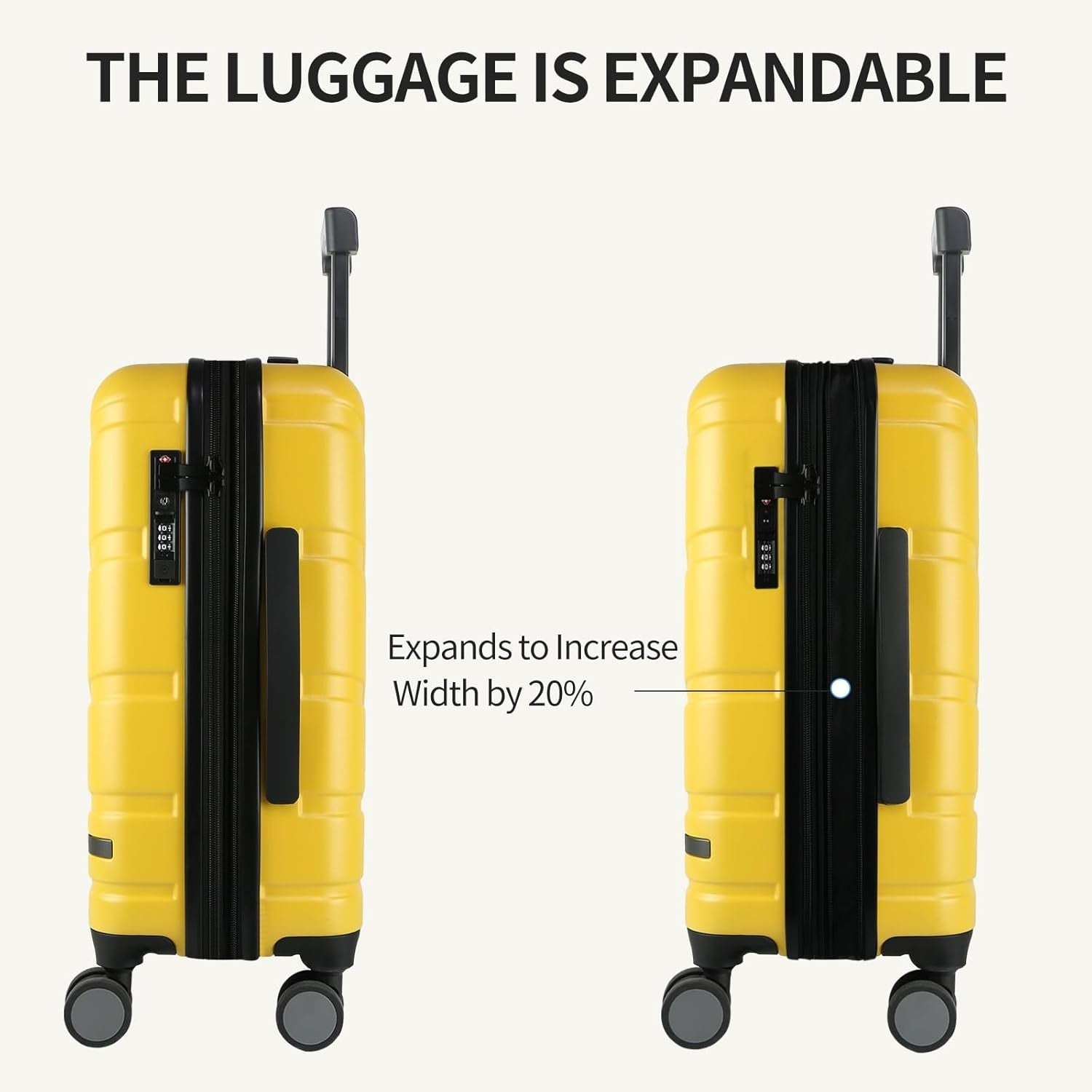 Yellow 20 Inch Carry On Suitcase PC Hard Shell Expandable Spinner TSA USB