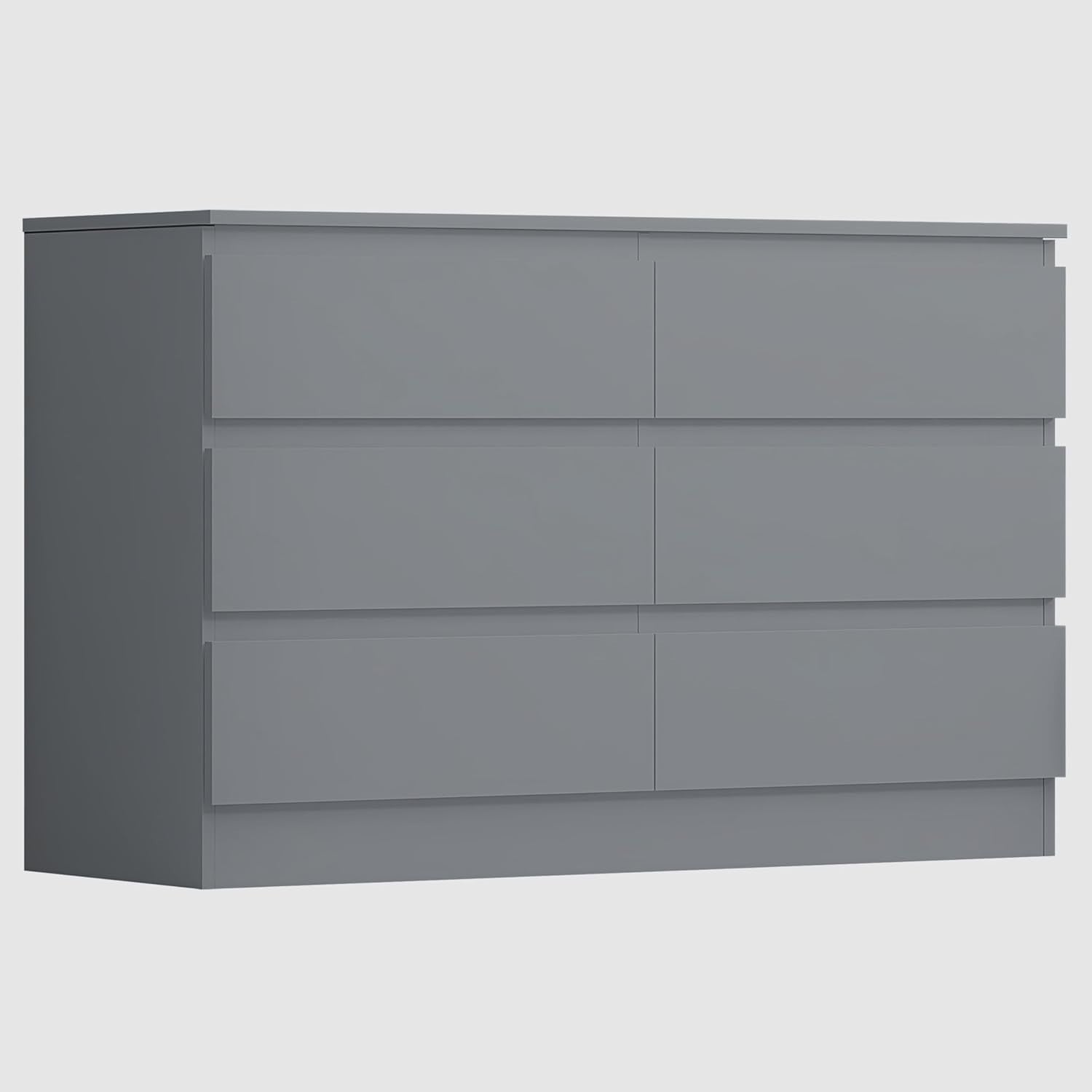 Grey 6 Drawer Chest Dresser Unit Bedroom Storage Cabinet Modern MDF