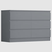 Grey 6 Drawer Chest Dresser Unit Bedroom Storage Cabinet Modern MDF