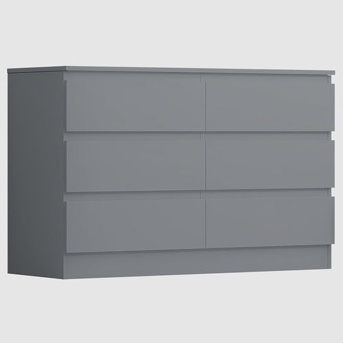 Grey 6 Drawer Chest Dresser Unit Bedroom Storage Cabinet Modern MDF