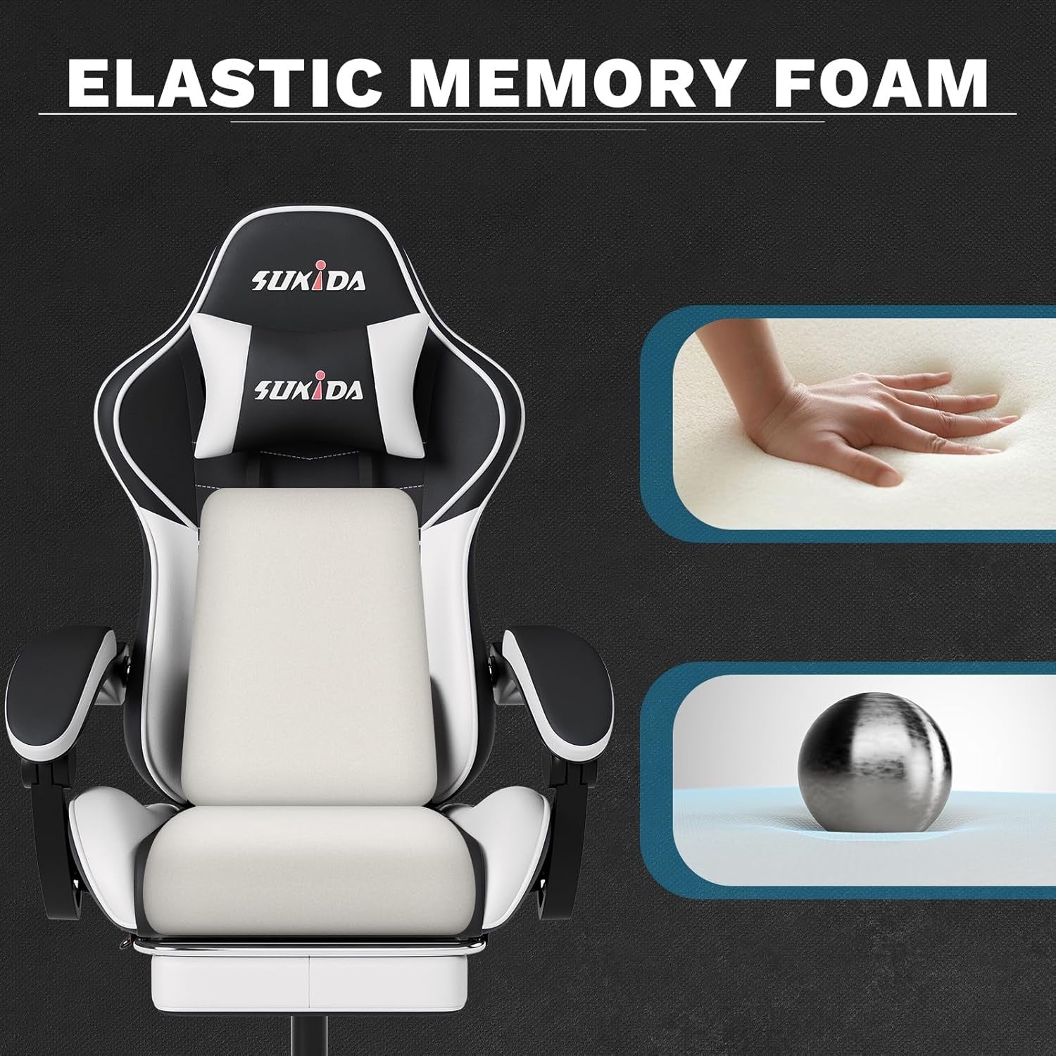 Ergonomic Gaming Chair with Footrest & Massage Support – Black White PC Seat