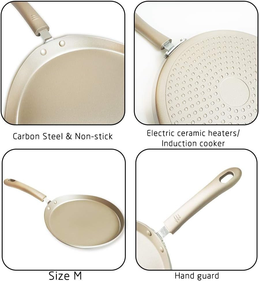 8" Induction Crepe Pancake Pan Non-Stick Flat Tawa | Aluminium Skillet + Tools