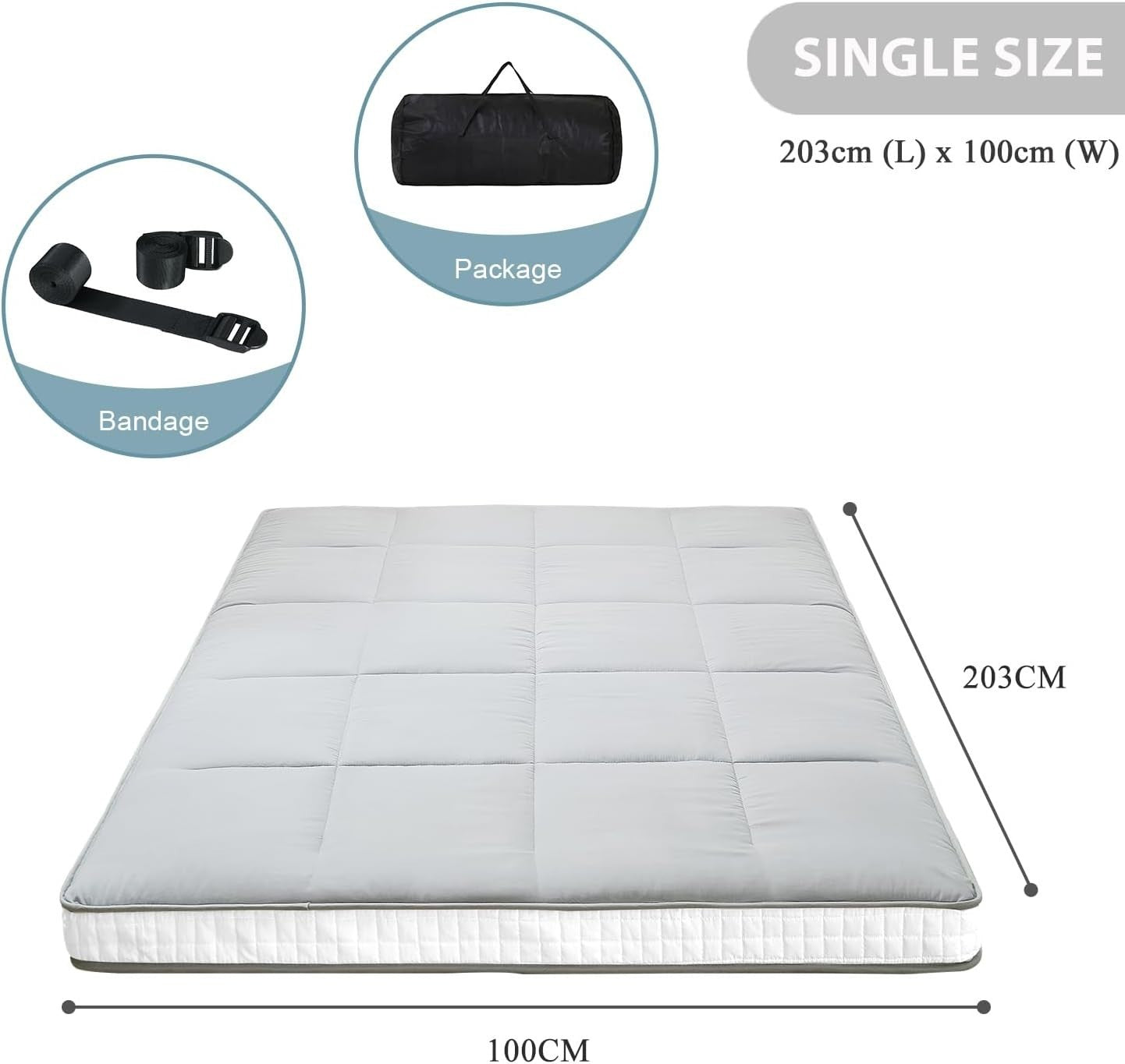 Single Foldable Floor Mattress Memory Foam Tatami Futon Guest Bed Grey