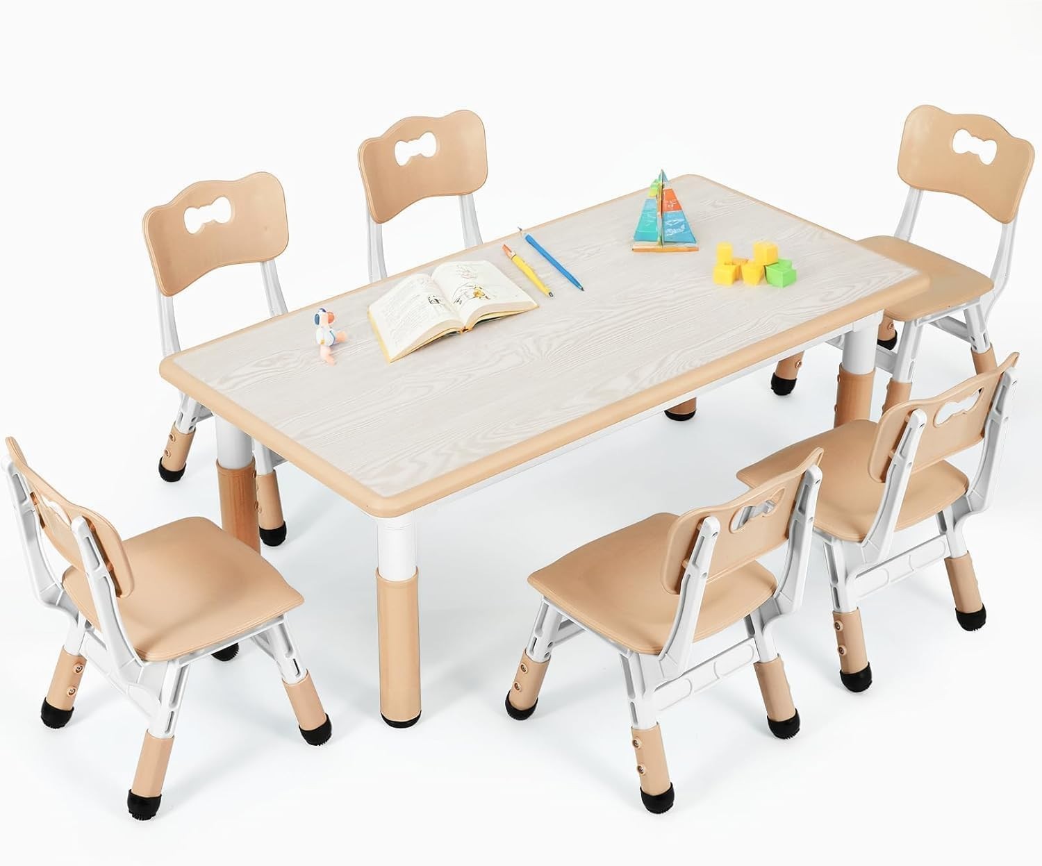 Kids Table and 6 Chair Set – Adjustable Height, Easy Clean, Ages 2–10