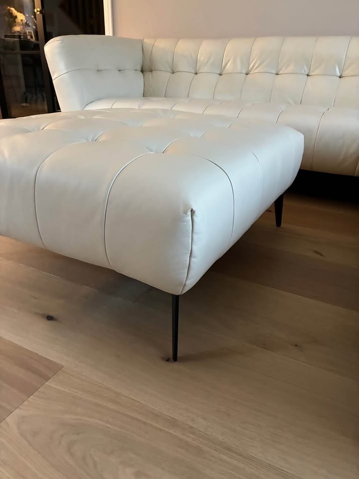 White Ivory Large Leather Corner Sofa + Armchair (PTP)