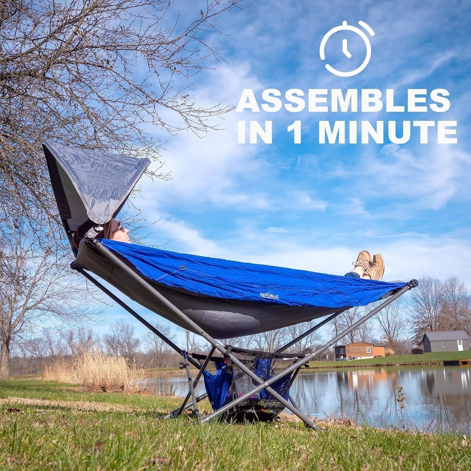 Portable Hammock with Stand & Adjustable Sunshade | 168cm Steel Frame Outdoor