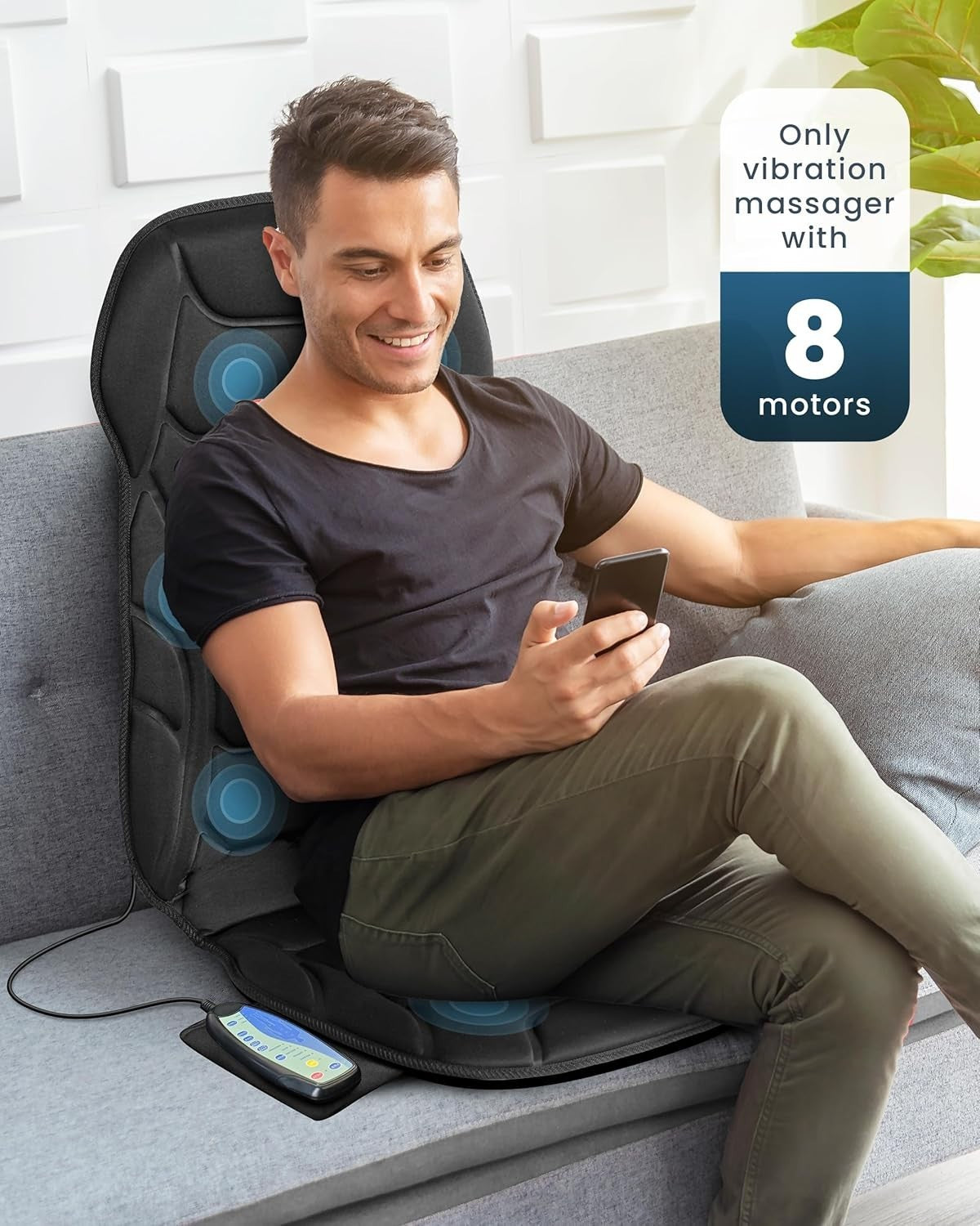Vibration Back Massager Heat 8-Node Chair Cushion Pain Relief Home Office Pad