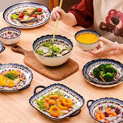 Boho Ceramic Soup Bowls with Handles Microwave Oven Safe 25x21.5cm