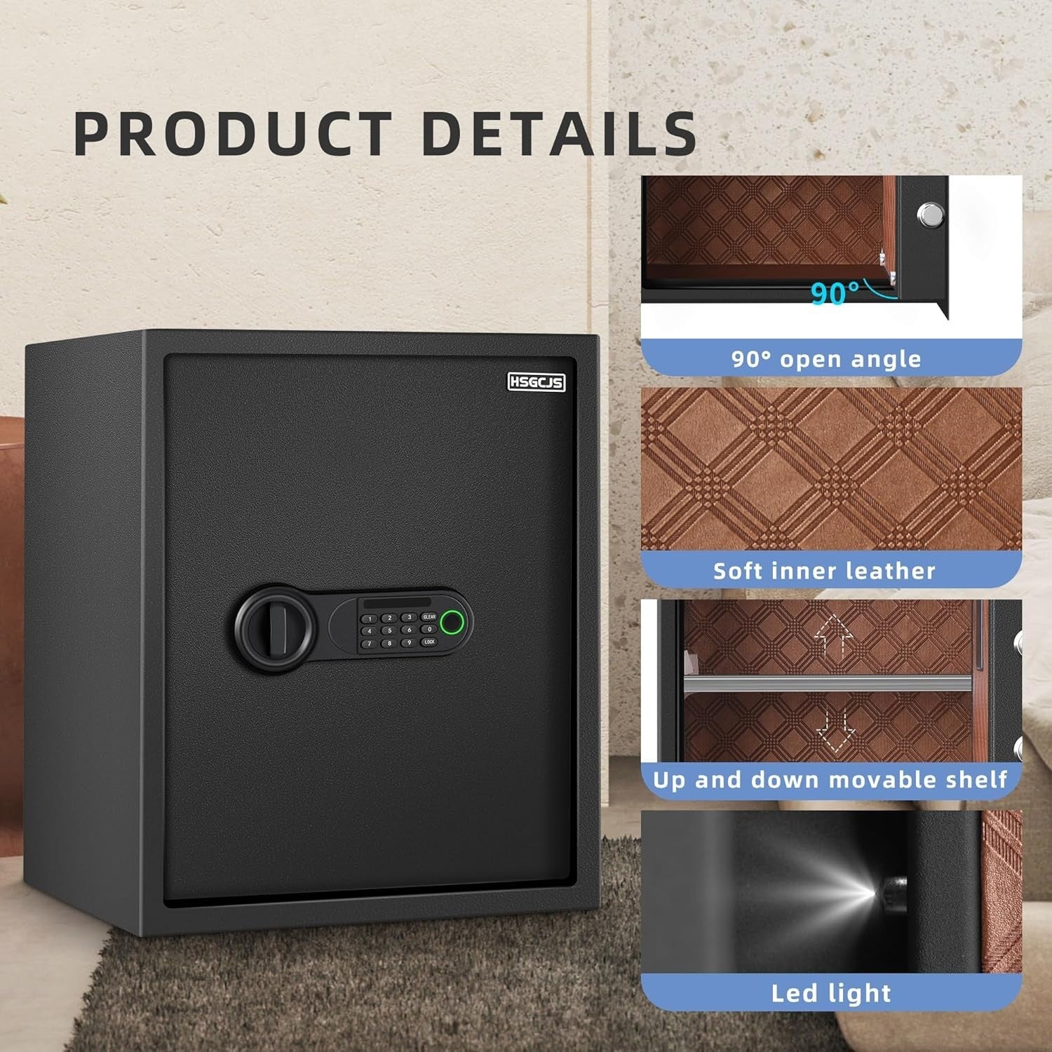 50L Biometric Fingerprint Safe Digital Keypad Cash Document Security