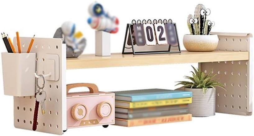Adjustable Desk Organizer Shelf w/ Grid Panel | 1-Tier Wooden Hutch 50cm