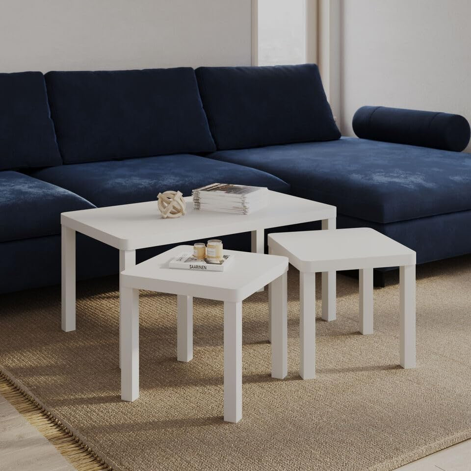 White Space Saving Nesting Coffee Table Set 3: Large Rectangular + 2 Square End