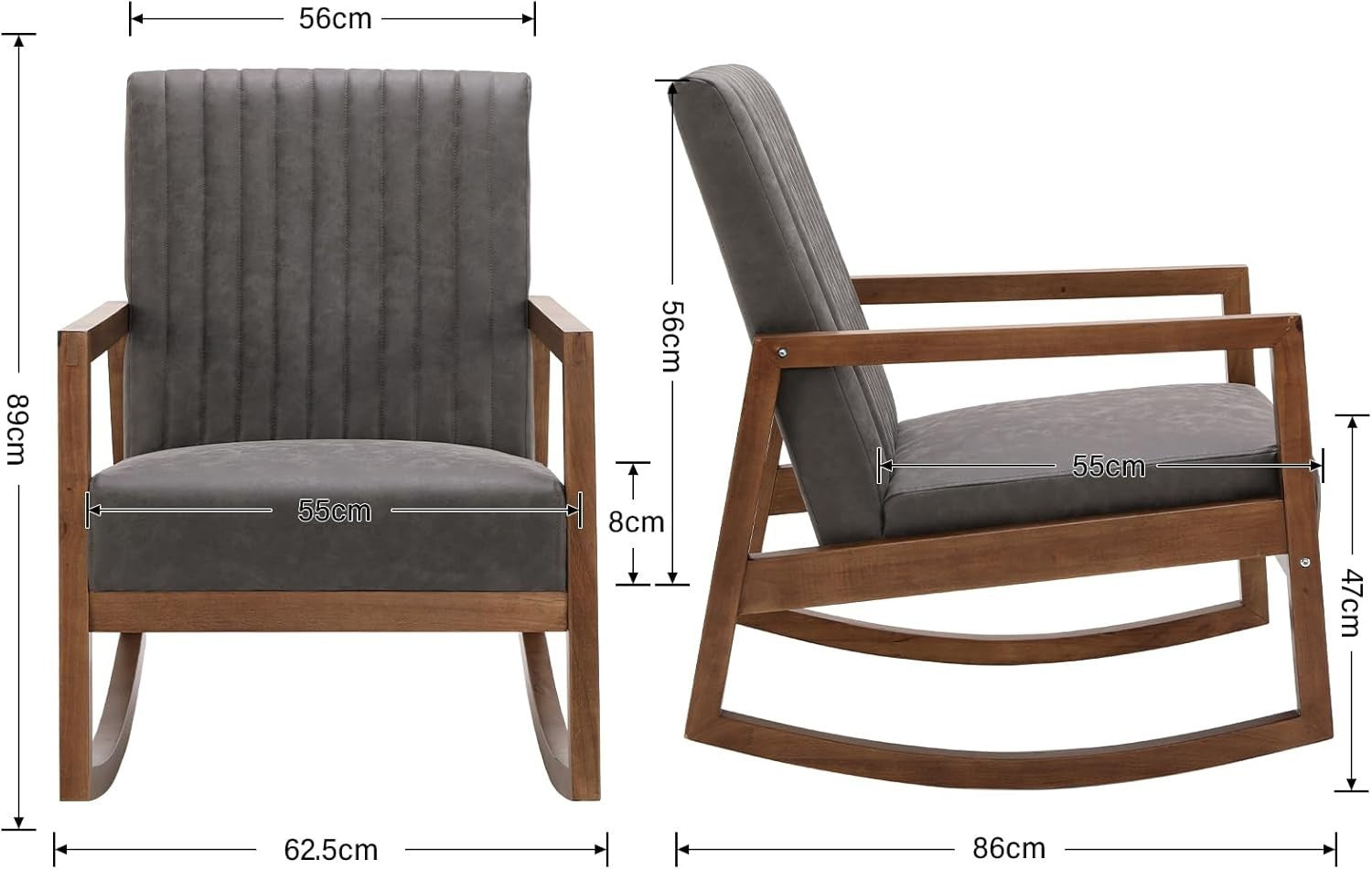 Comfortable PU Leather Rocking Chair with Wood Frame, Quilted Back