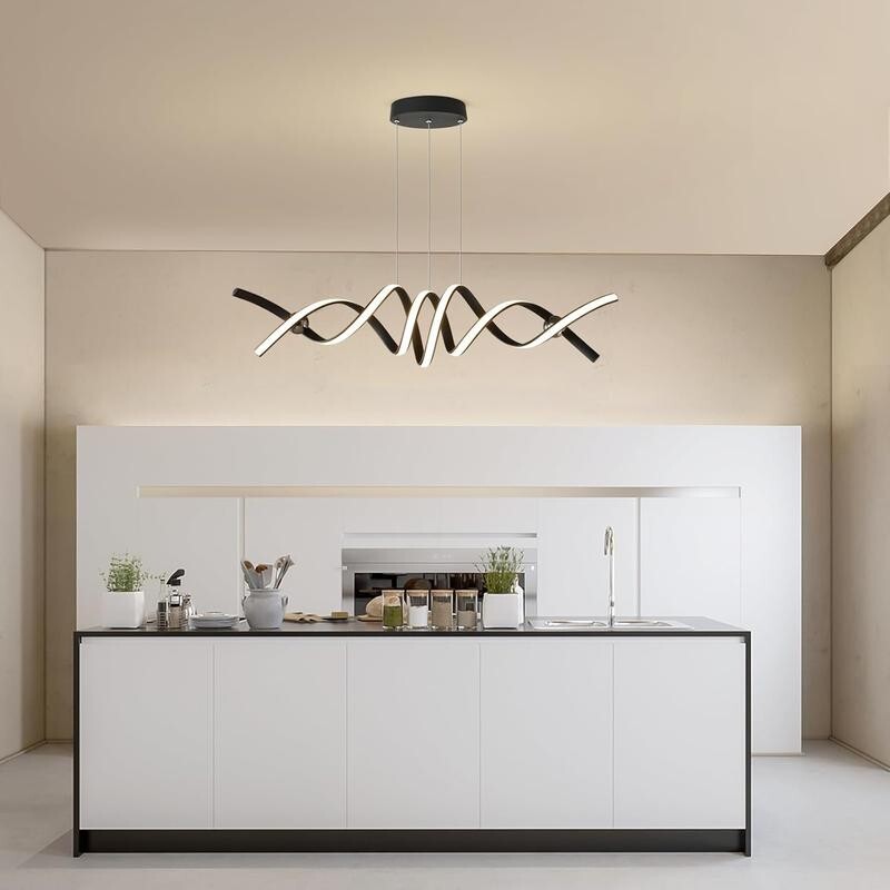 Modern LED Pendant Chandelier Light Remote Control 2 Strip 38W Black
