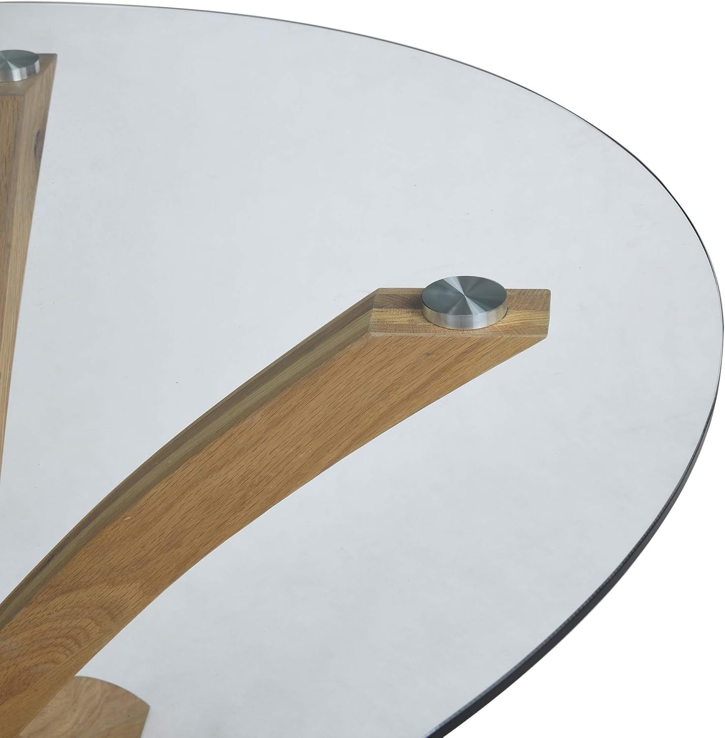 120cm Round Glass Dining Table with Solid Oak Legs Modern Kitchen Table
