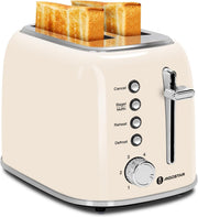 Retro 2-Slice Wide Slot Toaster Stainless Steel Cream 800W