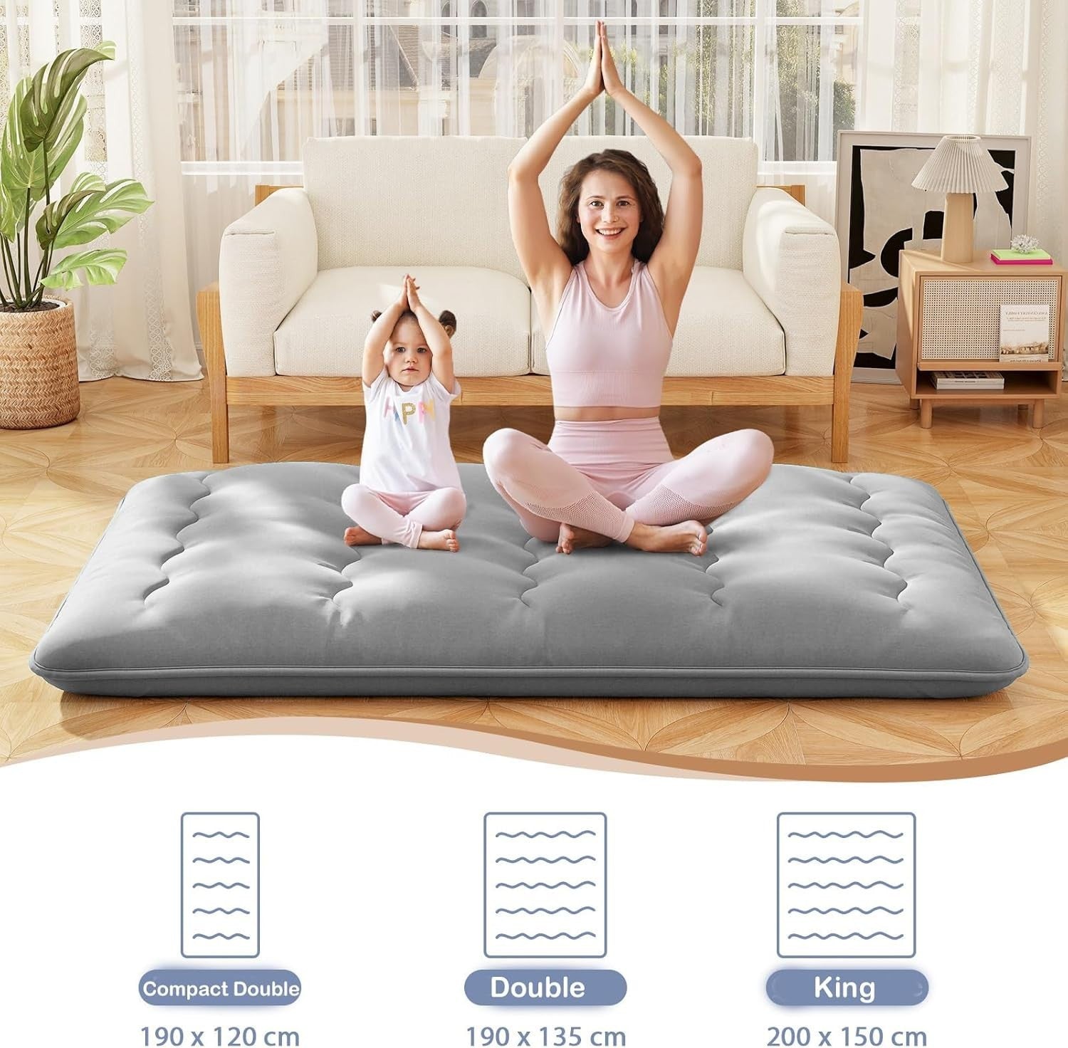 10cm Thick Foldable Japanese Tatami Futon Mattress Small Double Grey Pad
