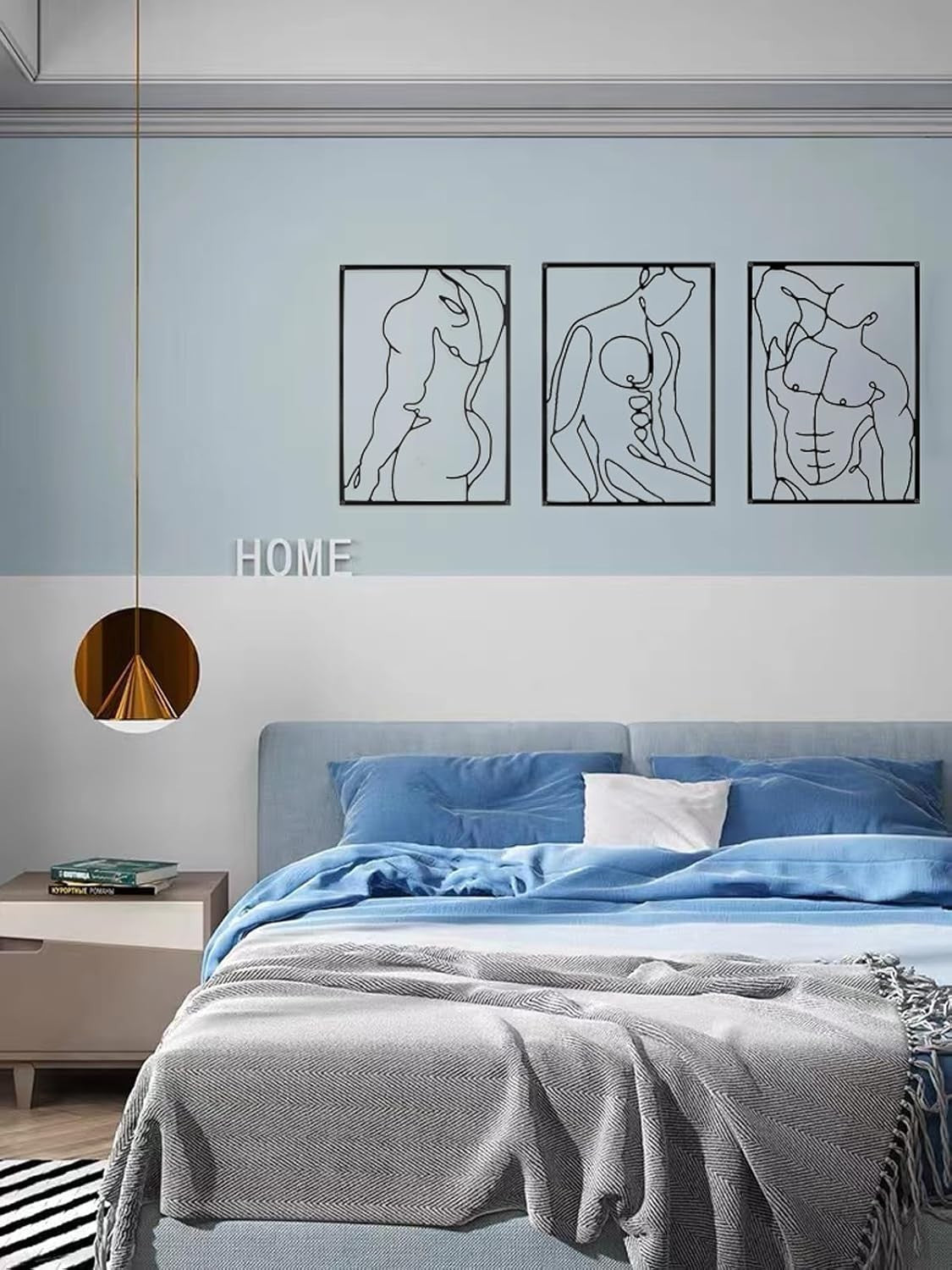 3Pc Black Metal Wall Art Modern Minimalist Line Decor Bedroom Living