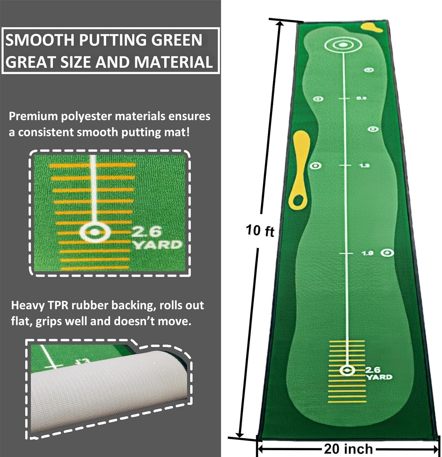 10ft Indoor Golf Putting Green Mat w/ Mirror Cup Rings Brush Practice Set