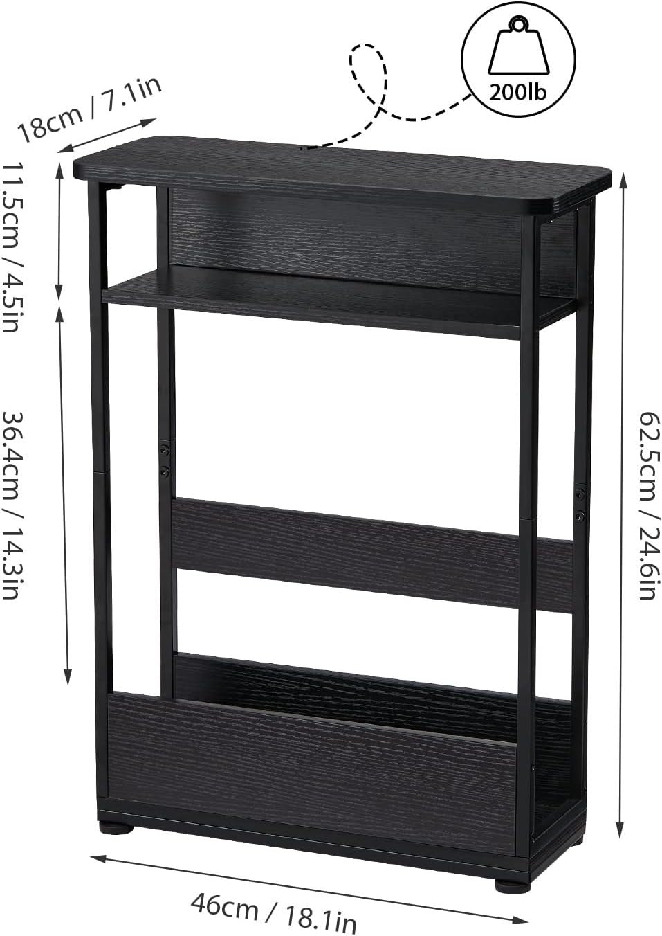 Slim 3-Tier Narrow Side Table with Storage Shelf 46x18x62.5cm Space-Saving