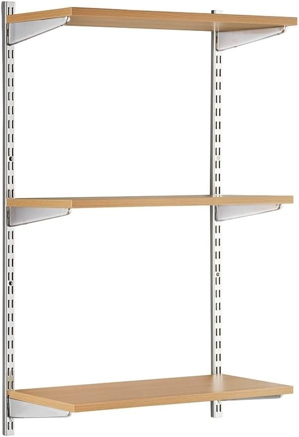 3-Tier Adjustable Chrome & Oak Wall Shelf Kit 100x90x32cm