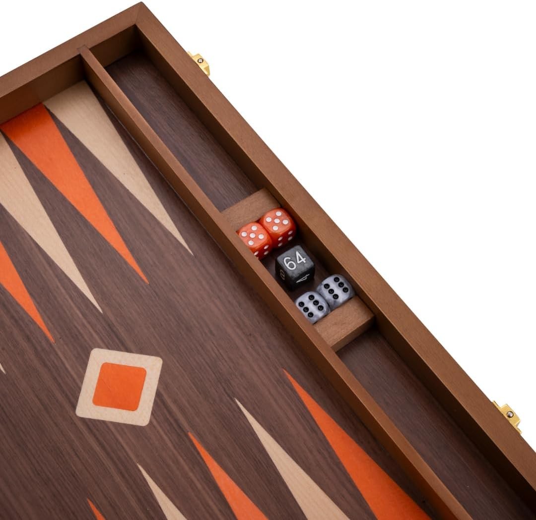 Luxury Wooden Backgammon Set 18 Inch Burl Wood Board with Dice Cups
