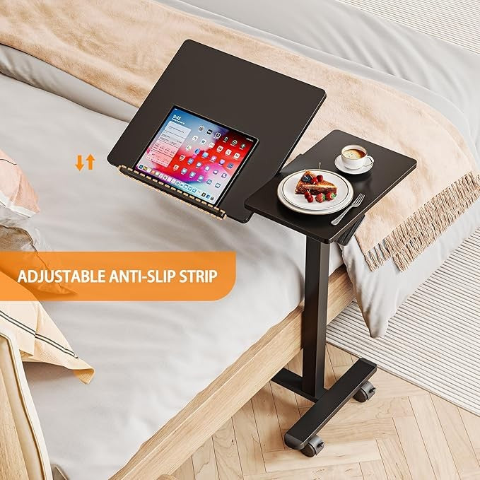 Overbed Laptop Table Tilt Top C Shaped Height Adjustable on Wheels 70x40cm