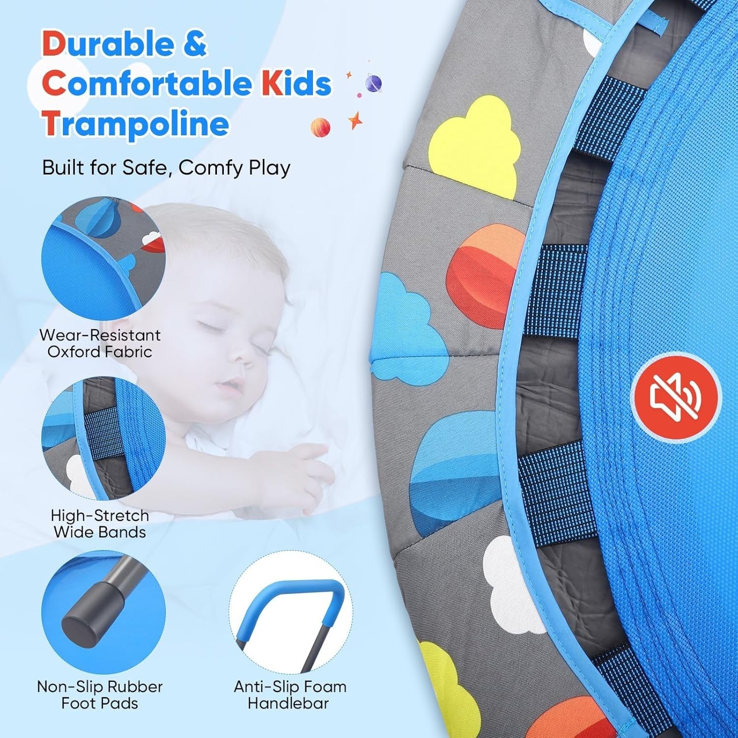Kids Mini Trampoline Foldable with Adjustable Handle Ball Pit 330lb