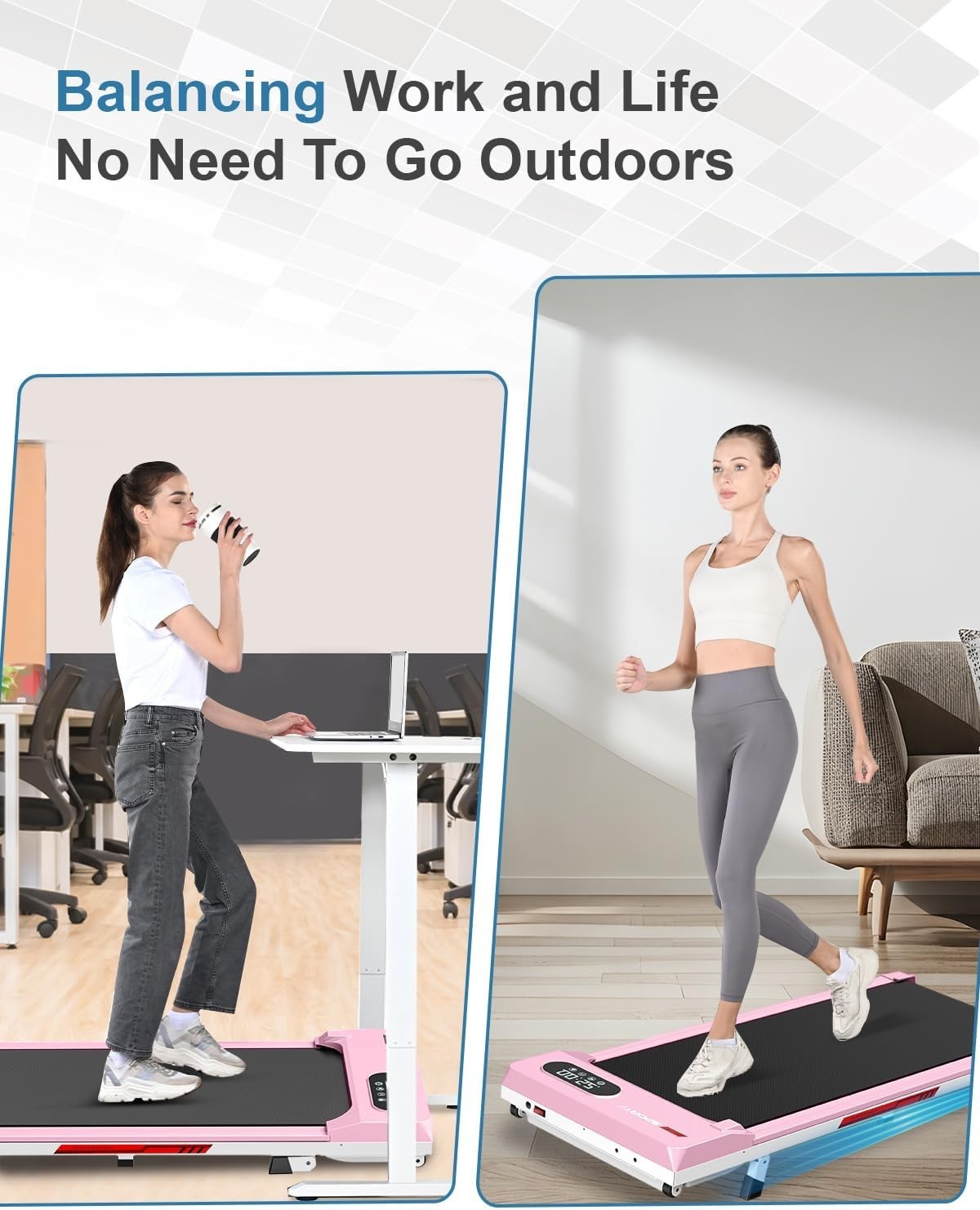 Portable Under Desk Treadmill with Incline, 8km/h Quiet Home Walking Pad