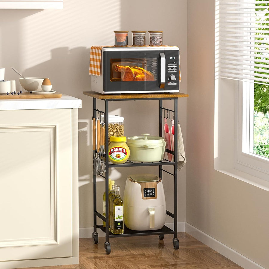 Rolling Microwave Cart 3 Tier Kitchen Storage Trolley Adjustable Shelf Wheels