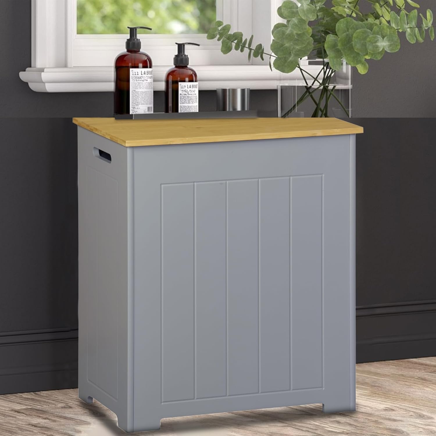 Bathroom Laundry Storage Cabinet Freestanding Hamper Waterproof Wooden Cupboard
