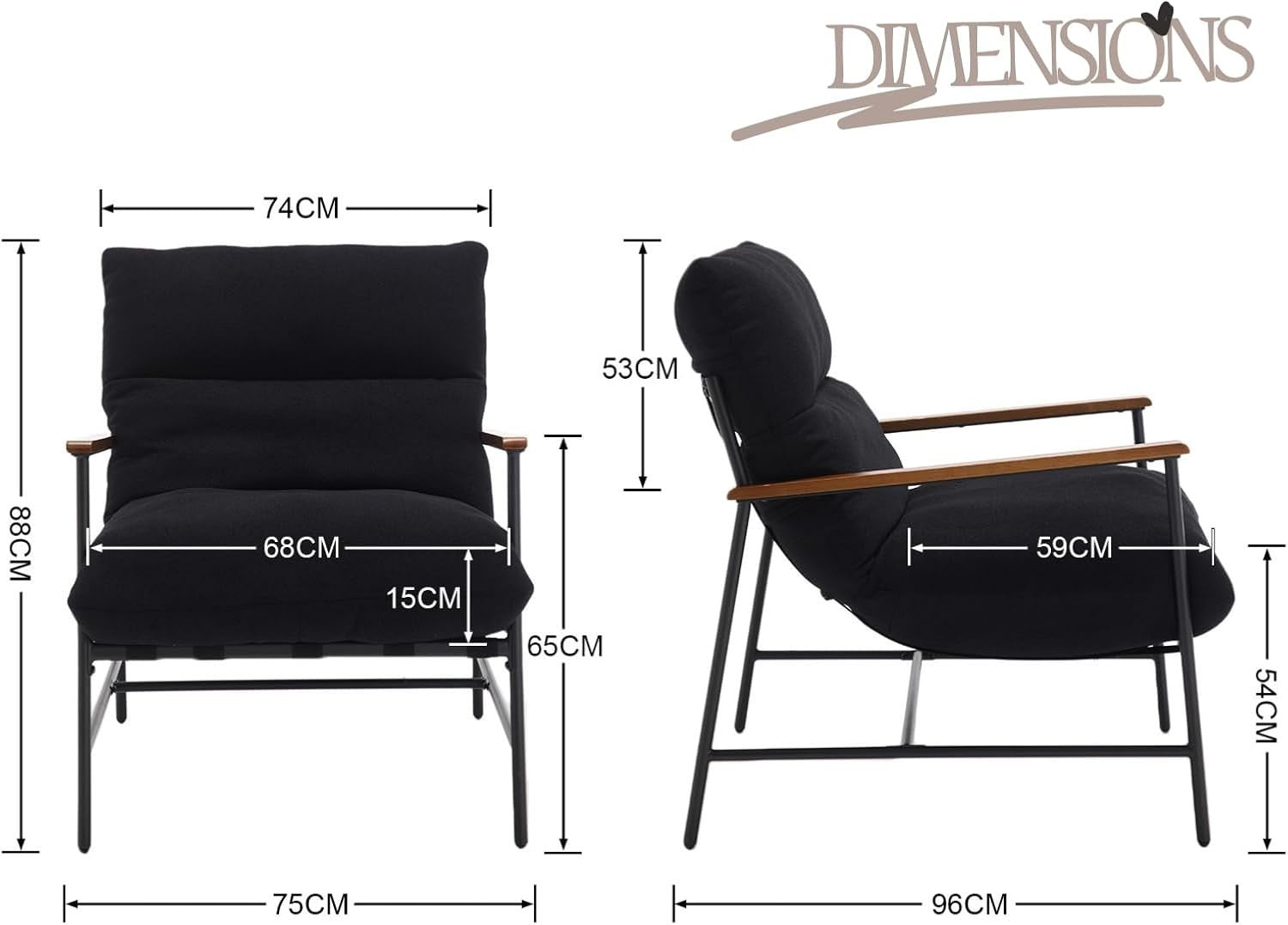 Black Faux Fur Lounge Chair Modern Accent Armchair for Living Room