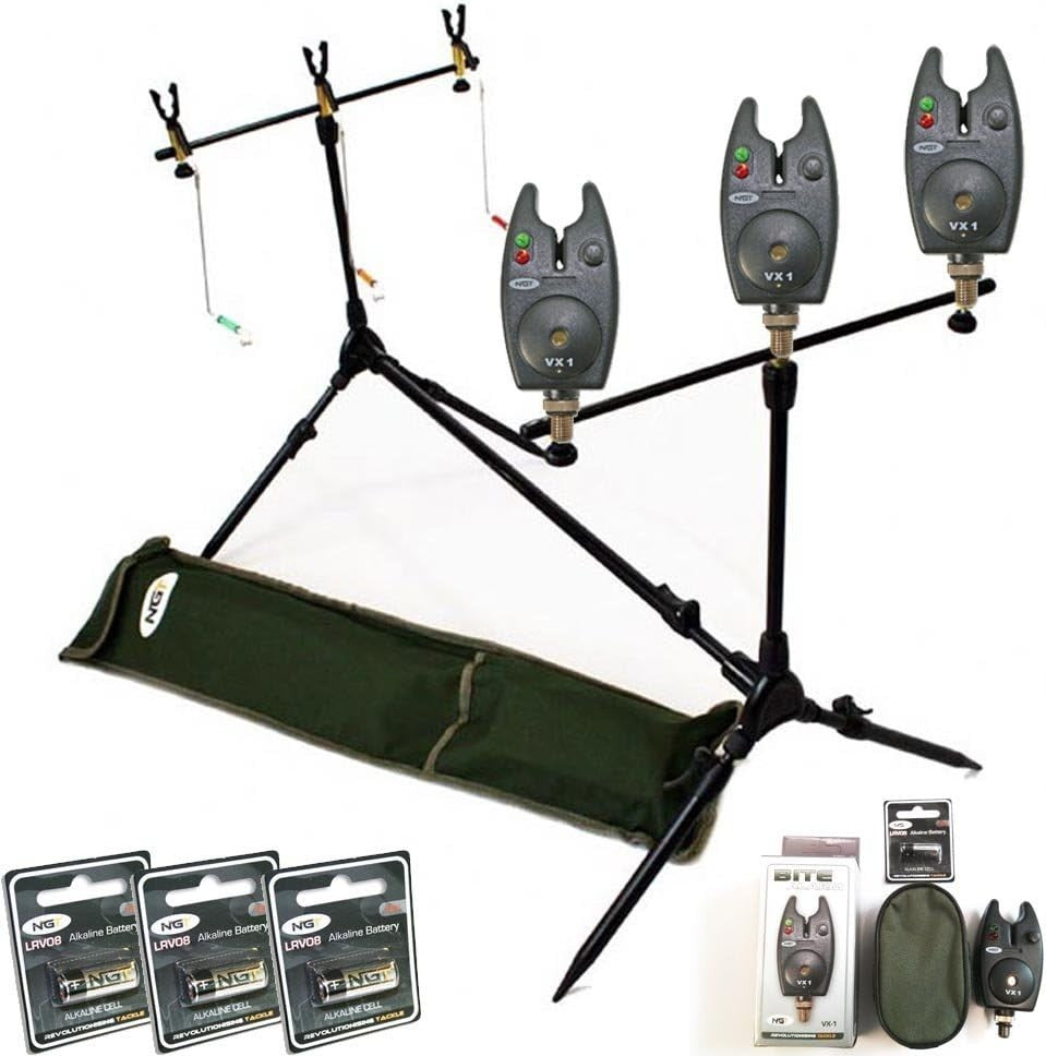 NGT Carp Fishing Rod Pod Set | 3 Swingers + Bite Alarms + Carry Case