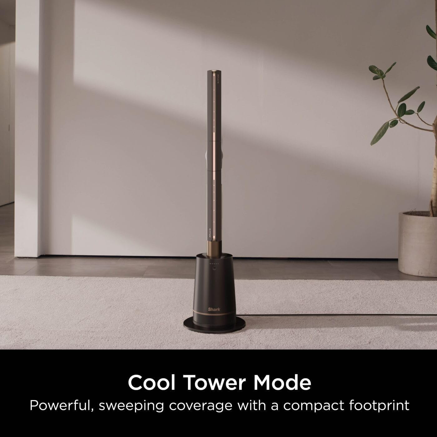 Bladeless Tower Fan Charcoal 10Speed Remote 180° Oscillating Quiet Floor Cooling