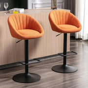 Set of 2 Red Fabric Bar Stools Adjustable Swivel Counter Chairs