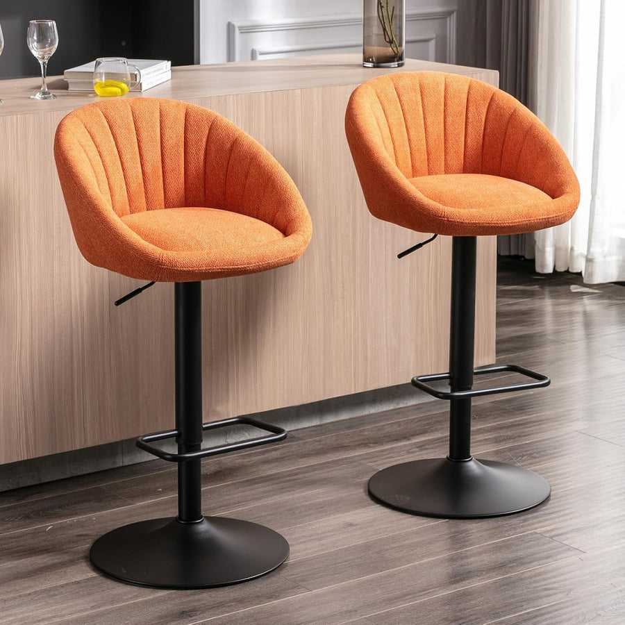 Set of 2 Red Fabric Bar Stools Adjustable Swivel Counter Chairs