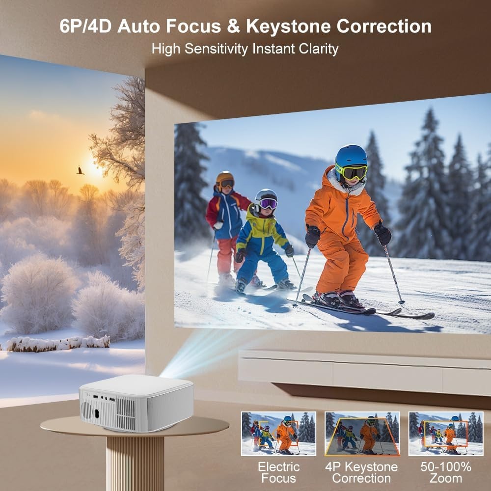 Smart 1080P Projector WiFi 6 Bluetooth Electric Focus Auto Keystone 4K