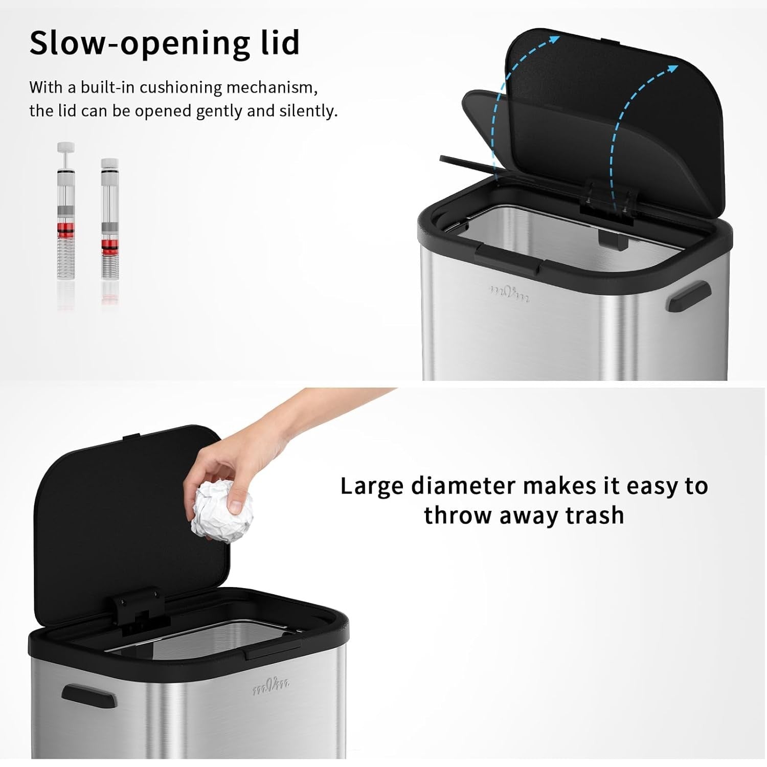 60L Kitchen Trash Bin | Stainless Steel Large Garbage Bin with Lid