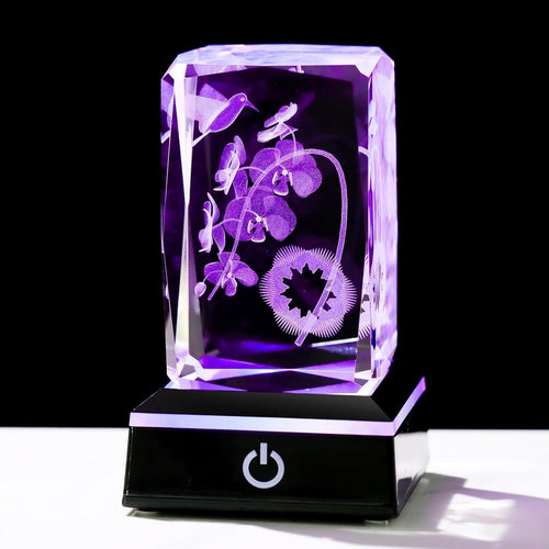 3D Crystal Orchid LED Light Cube Gift for Mum Wife Women Birthday Home Decor
