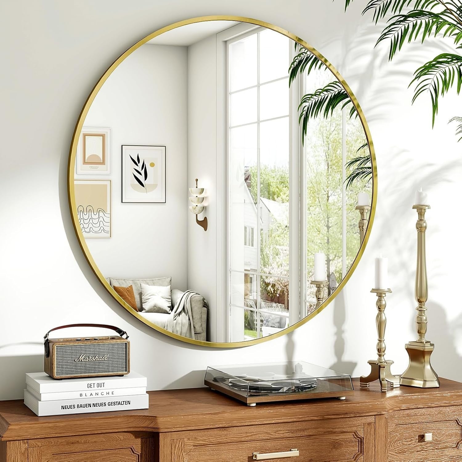 Large Round Wall Mirror 91cm Explosion-Proof Glass & Durable Frame