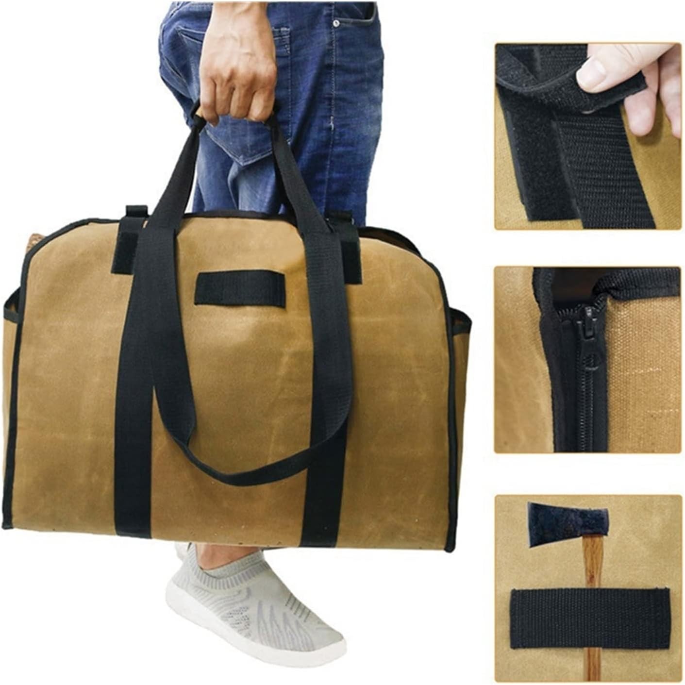 Heavy Duty Firewood Log Carrier Bag – Durable Canvas Tote, Foldable Storage, 10D