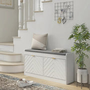 White Shoe Storage Bench with Cushion & Drawers – Hallway Seat Unit