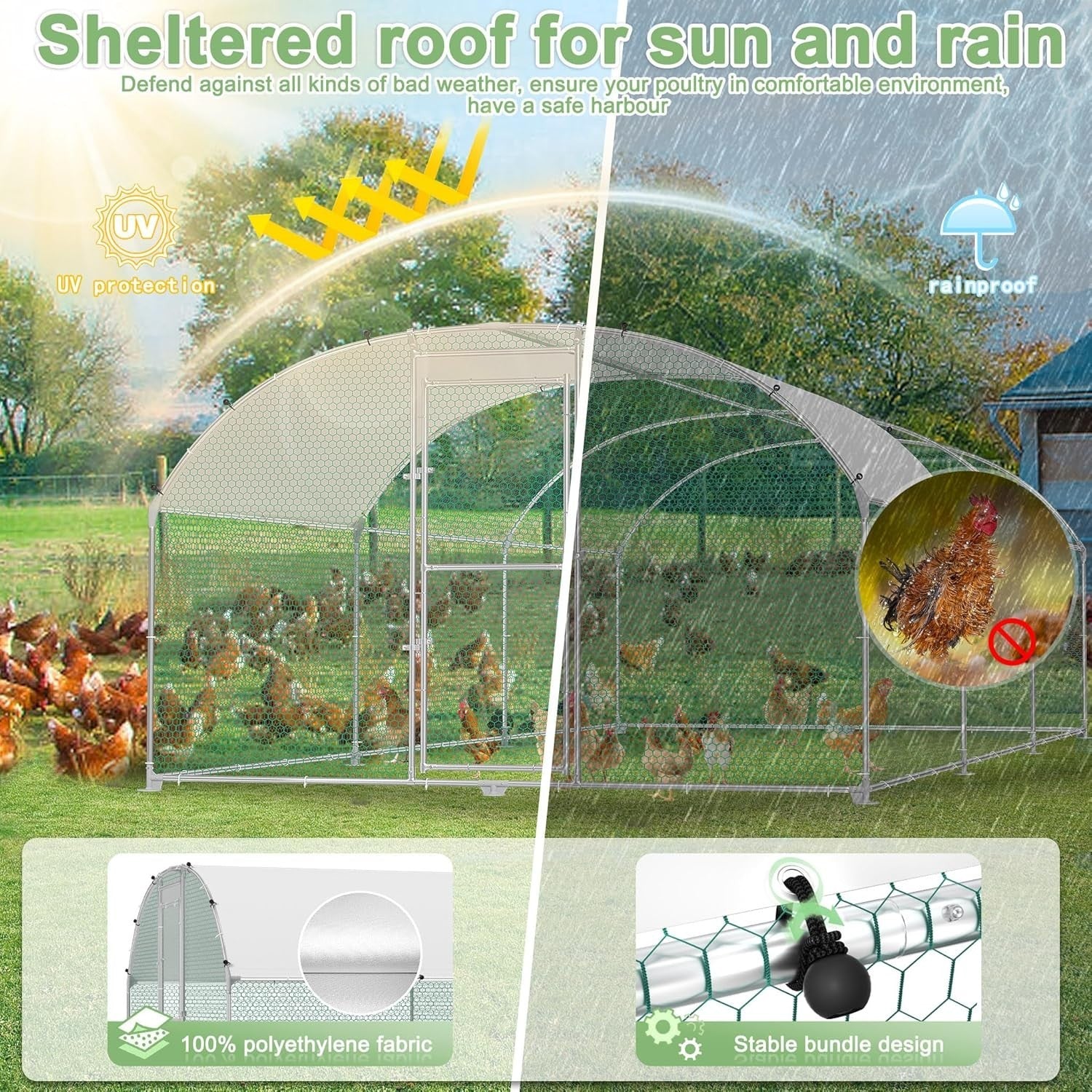 Large Walk In Chicken Run 3x4m Galvanised Metal Enclosure Roof Door