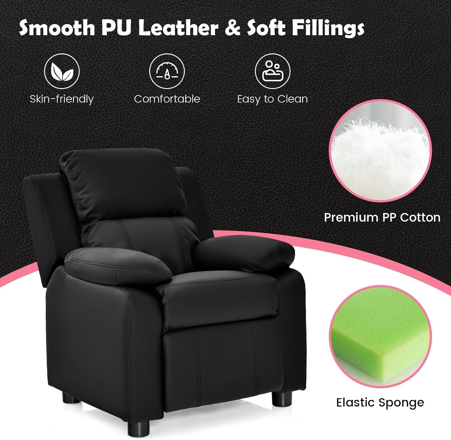 Kids Recliner Chair Adjustable Backrest & Footrest PU Leather with Storage Arms