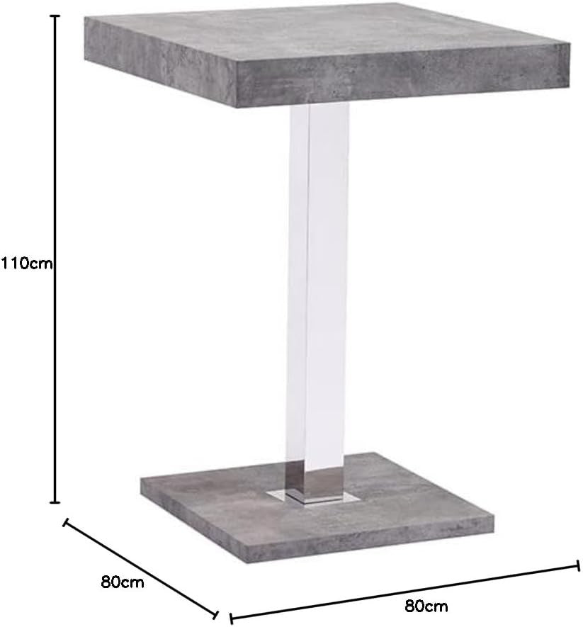 Concrete Effect High Gloss Square Bar Table Dining Pub 80×80×110cm Furniture